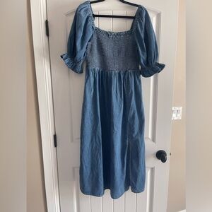 GAP Puff Sleeve Denim Midi Dress with Washwell